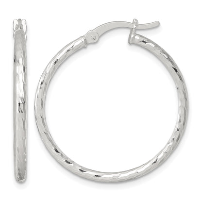 Sterling Silver Polished Diamond-cut 30x2mm Round Hoop Earrings