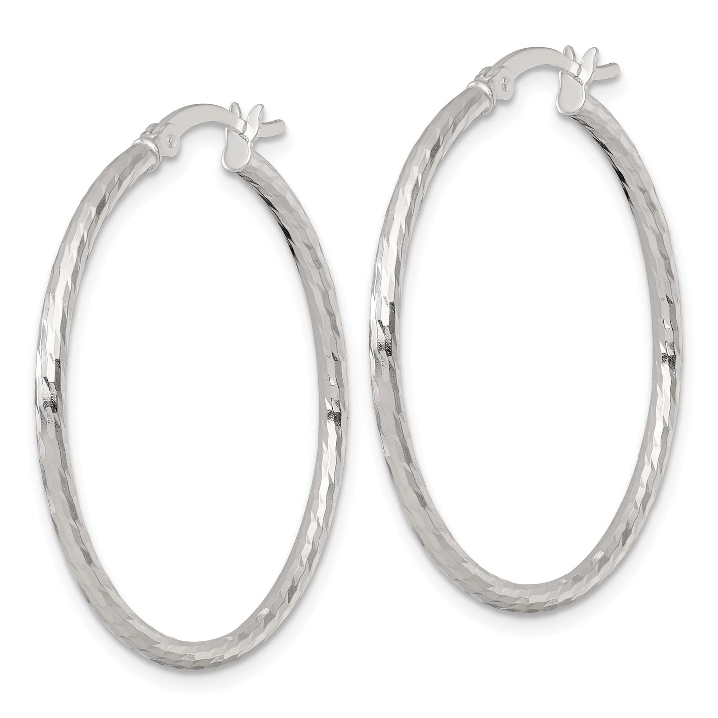 Sterling Silver Polished Diamond-cut 35x2mm Round Hoop Earrings