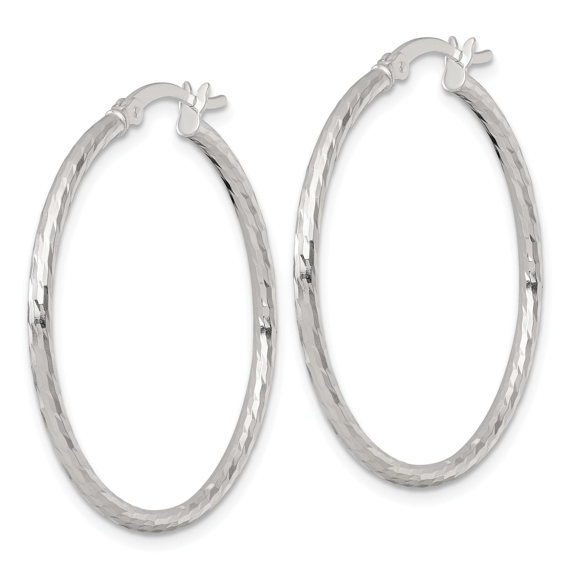 Sterling Silver Polished Diamond-cut 35x2mm Round Hoop Earrings