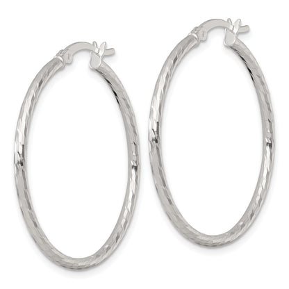 Sterling Silver Polished Diamond-cut 35x2mm Round Hoop Earrings