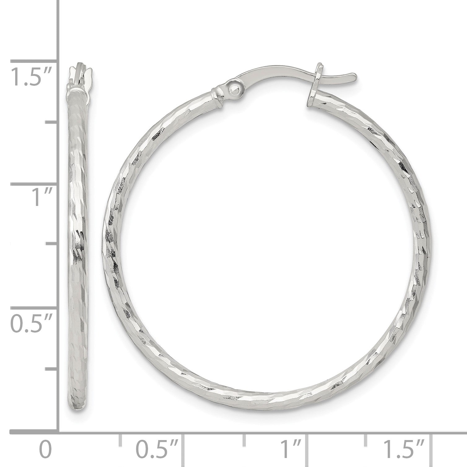 Sterling Silver Polished Diamond-cut 35x2mm Round Hoop Earrings