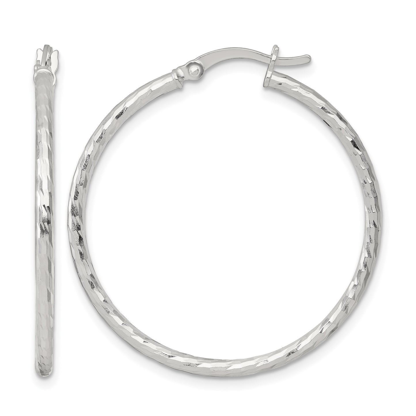 Sterling Silver Polished Diamond-cut 35x2mm Round Hoop Earrings