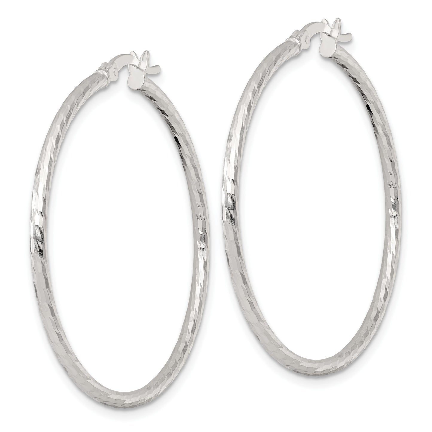 Sterling Silver Polished Diamond-cut 40x2mm Round Hoop Earrings