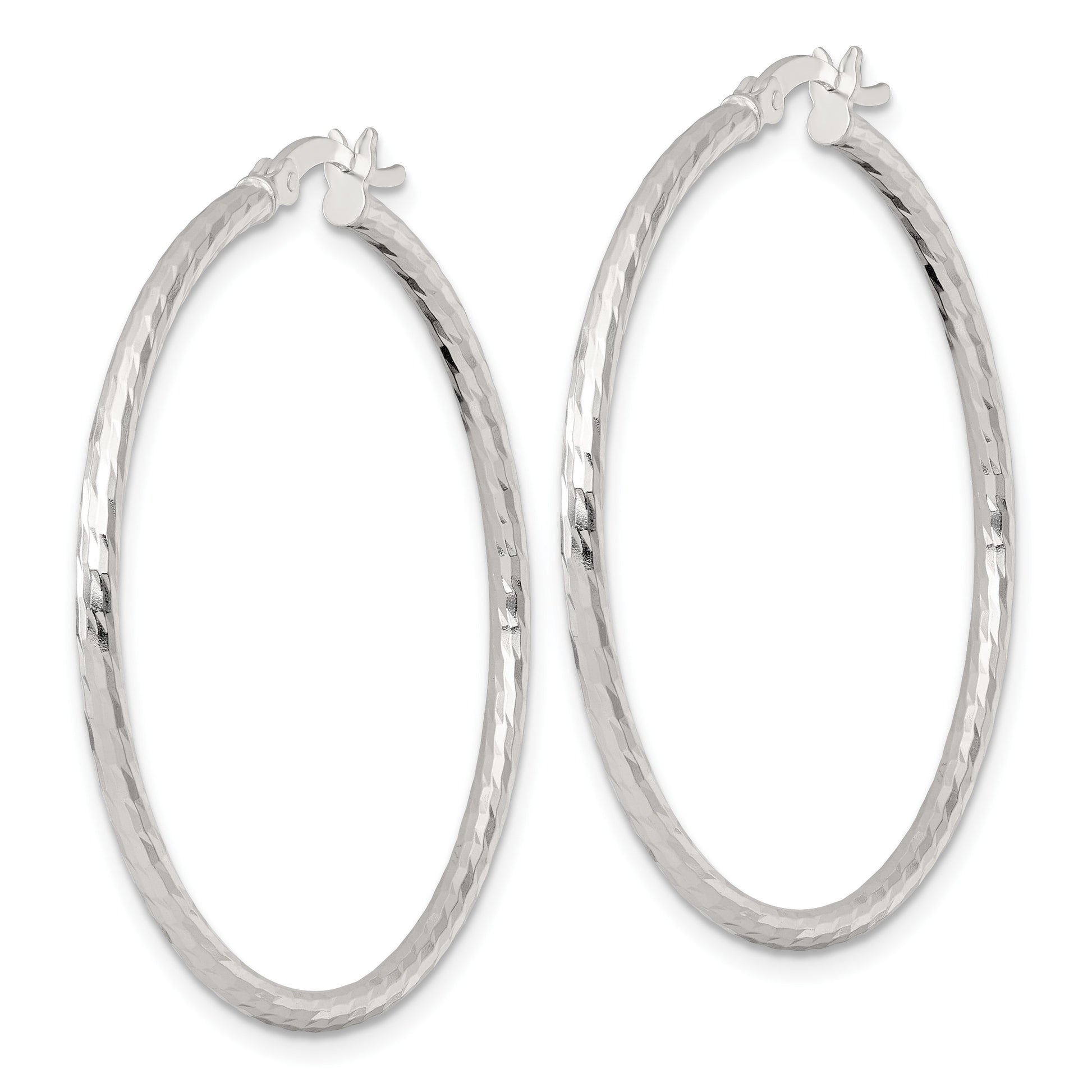 Sterling Silver Polished Diamond-cut 40x2mm Round Hoop Earrings