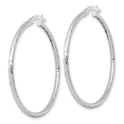 Sterling Silver Polished Diamond-cut 40x2mm Round Hoop Earrings