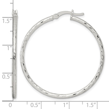 Sterling Silver Polished Diamond-cut 40x2mm Round Hoop Earrings