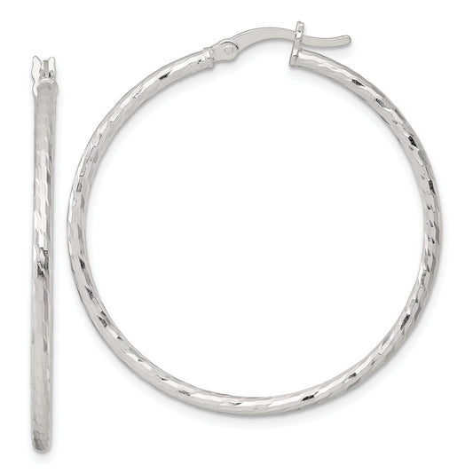 Sterling Silver Polished Diamond-cut 40x2mm Round Hoop Earrings