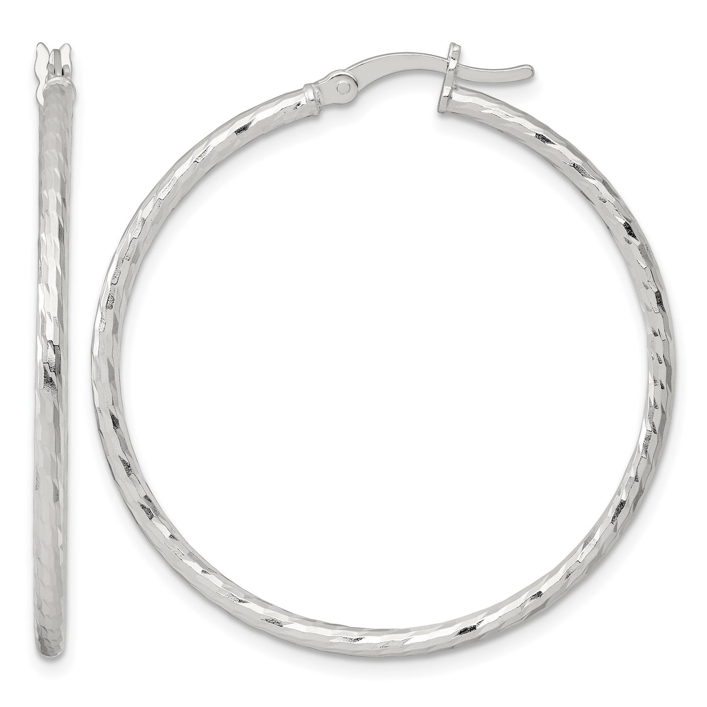 Sterling Silver Polished Diamond-cut 40x2mm Round Hoop Earrings