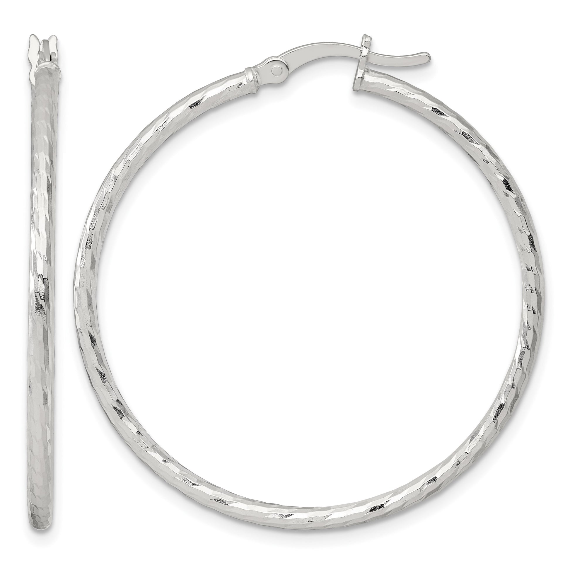 Sterling Silver Polished Diamond-cut 40x2mm Round Hoop Earrings