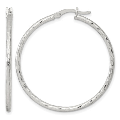 Sterling Silver Polished Diamond-cut 40x2mm Round Hoop Earrings