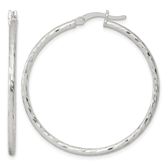Sterling Silver Polished Diamond-cut 40x2mm Round Hoop Earrings
