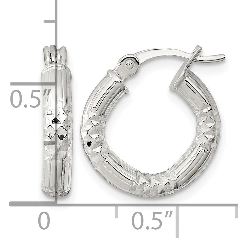 Sterling Silver Polished Diamond-cut Textured 15x3.25mm Round Hoop Earrings