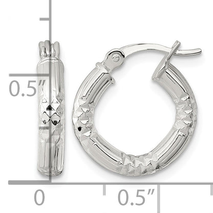 Sterling Silver Polished Diamond-cut Textured 15x3.25mm Round Hoop Earrings