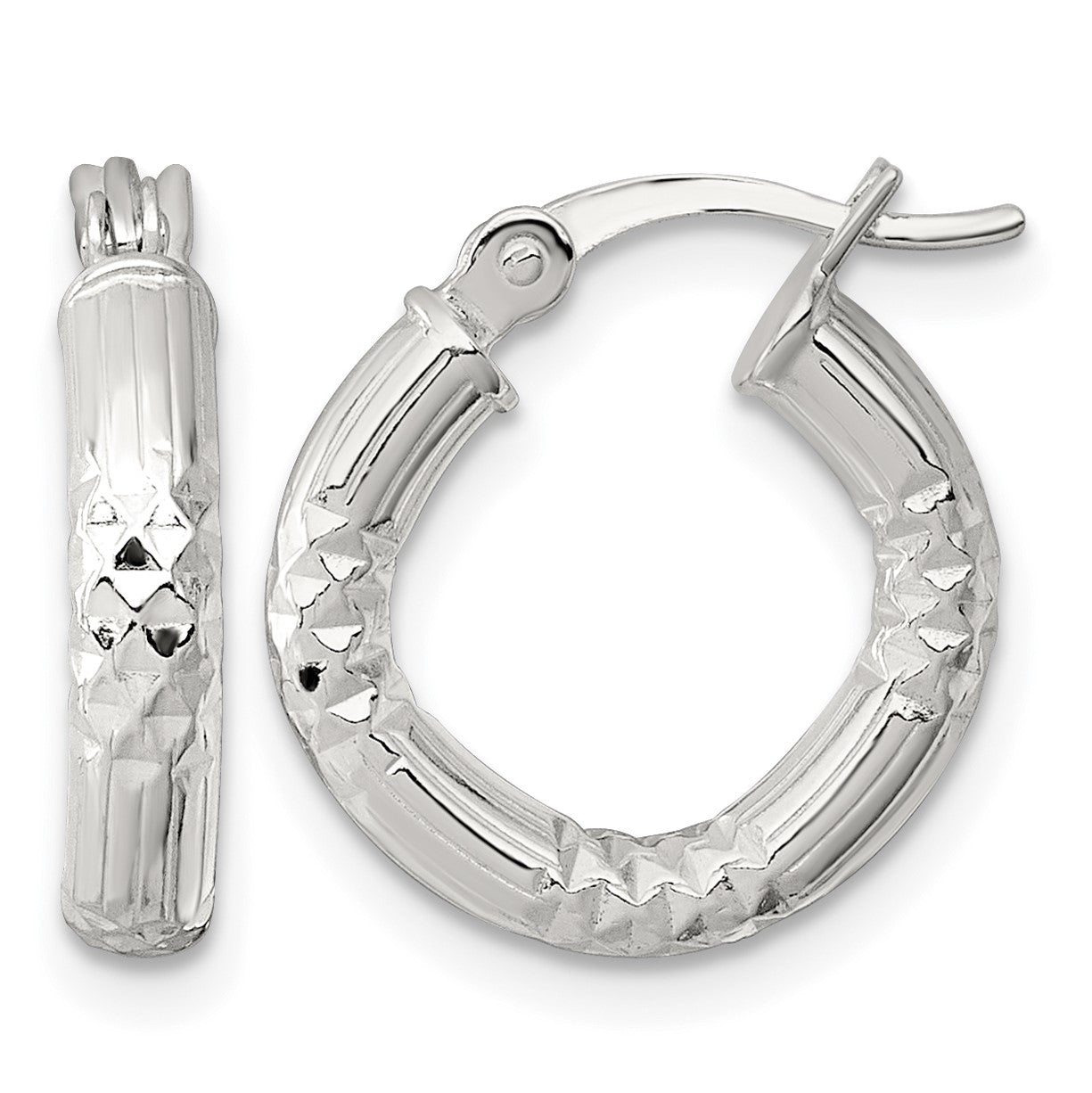 Sterling Silver Polished Diamond-cut Textured 15x3.25mm Round Hoop Earrings