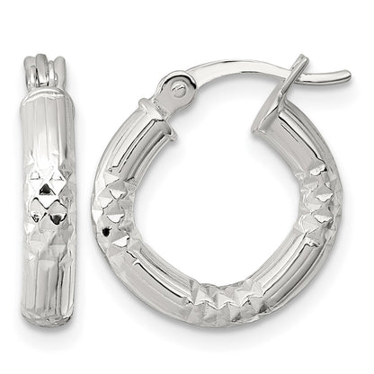 Sterling Silver Polished Diamond-cut Textured 15x3.25mm Round Hoop Earrings