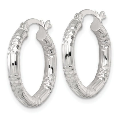 Sterling Silver Polished Diamond-cut Textured 20x3.25mm Round Hoop Earrings