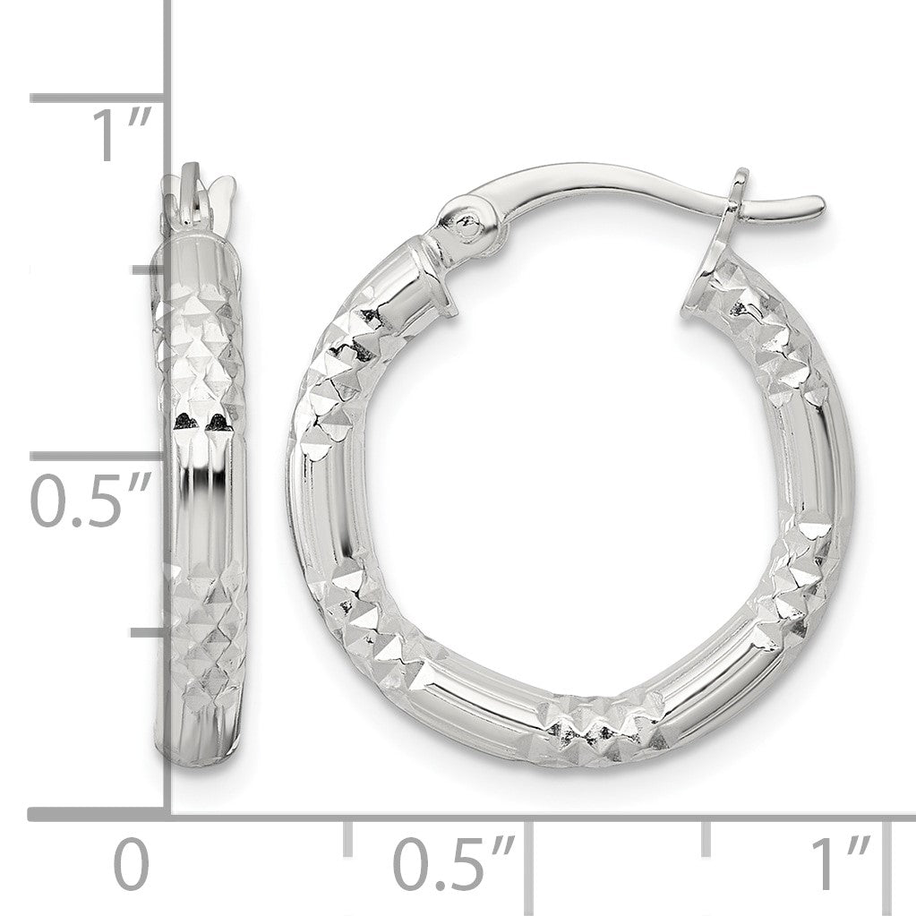Sterling Silver Polished Diamond-cut Textured 20x3.25mm Round Hoop Earrings