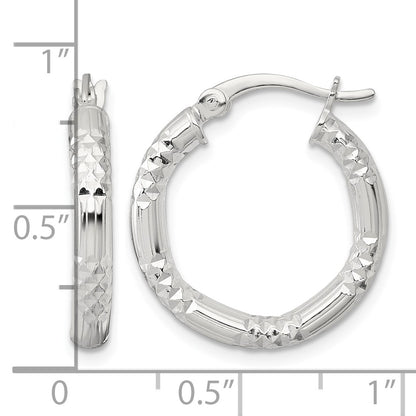 Sterling Silver Polished Diamond-cut Textured 20x3.25mm Round Hoop Earrings