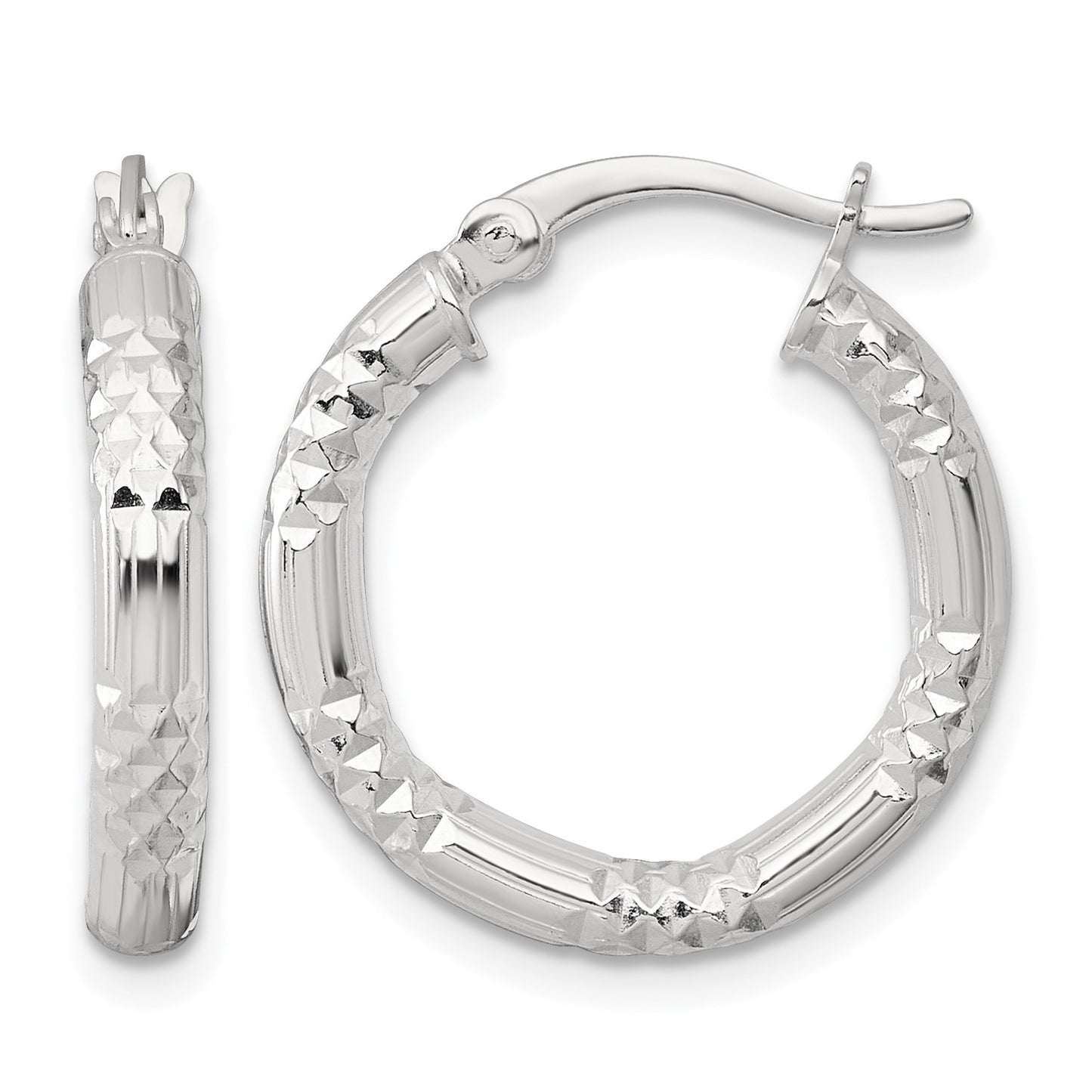 Sterling Silver Polished Diamond-cut Textured 20x3.25mm Round Hoop Earrings