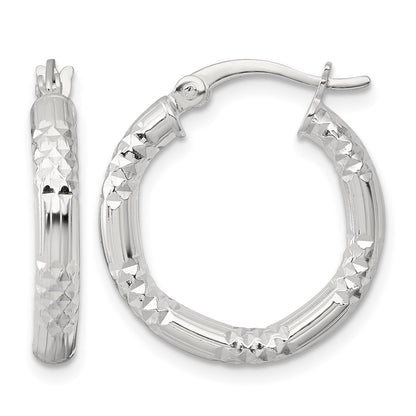 Sterling Silver Polished Diamond-cut Textured 20x3.25mm Round Hoop Earrings