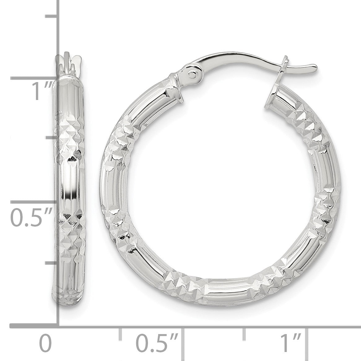 Sterling Silver Polished Diamond-cut Textured 25x3.25mm Round Hoop Earrings