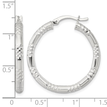 Sterling Silver Polished Diamond-cut Textured 30x3.25mm Round Hoop Earrings