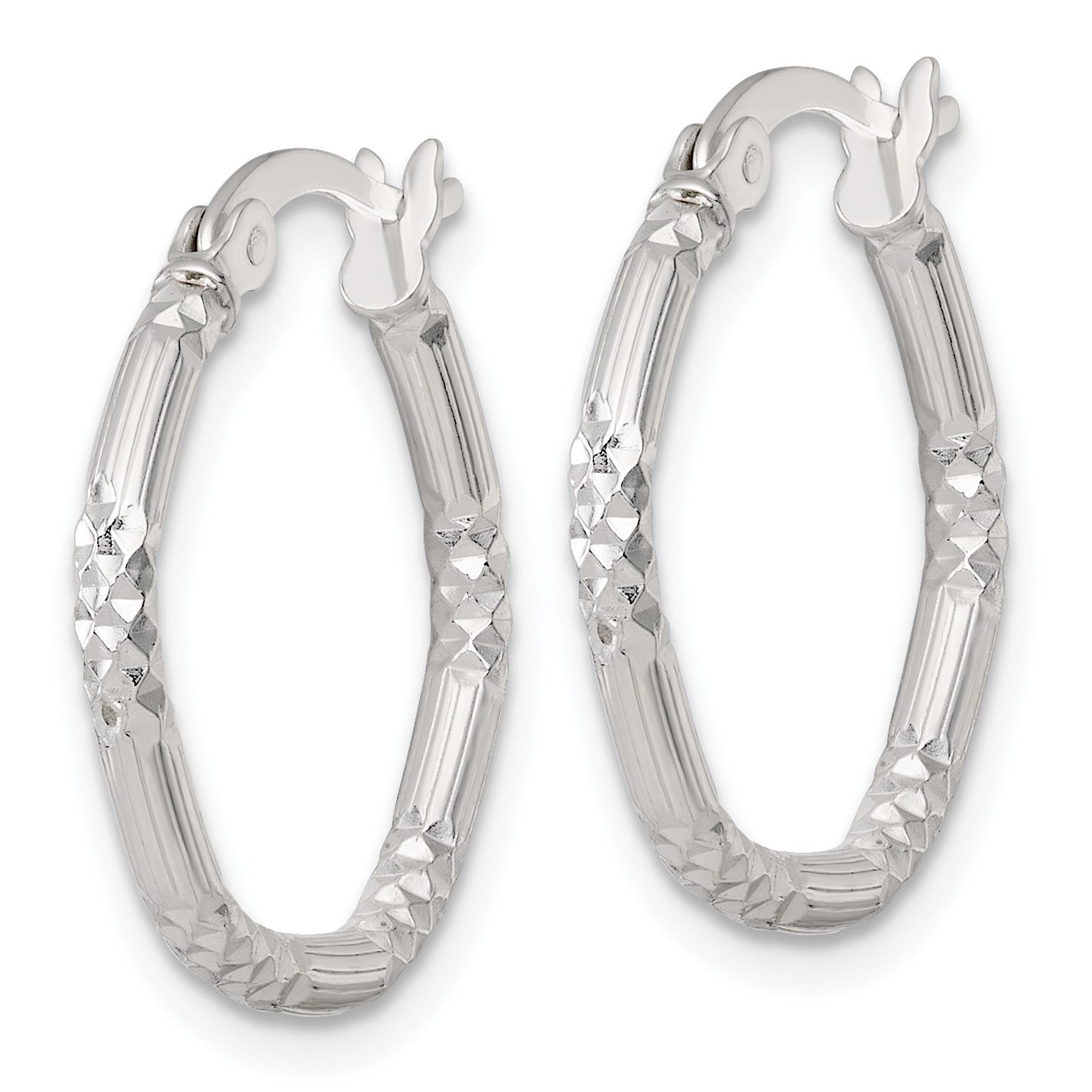 Sterling Silver Polished Diamond-cut Textured 20x2.25mm Round Hoop Earrings