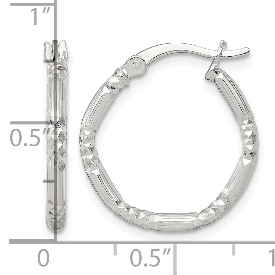 Sterling Silver Polished Diamond-cut Textured 20x2.25mm Round Hoop Earrings