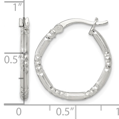 Sterling Silver Polished Diamond-cut Textured 20x2.25mm Round Hoop Earrings
