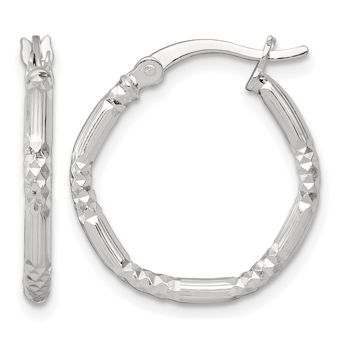 Sterling Silver Polished Diamond-cut Textured 20x2.25mm Round Hoop Earrings