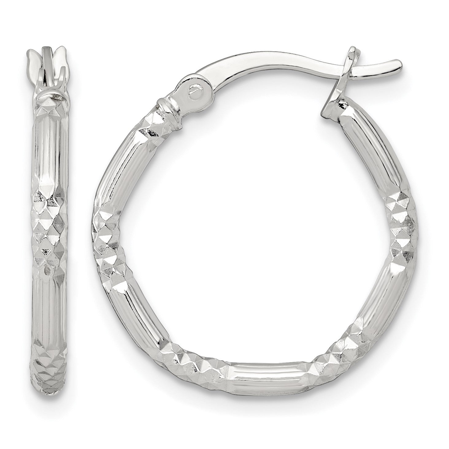 Sterling Silver Polished Diamond-cut Textured 20x2.25mm Round Hoop Earrings