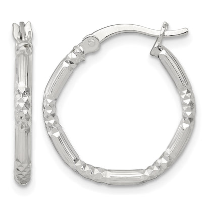 Sterling Silver Polished Diamond-cut Textured 20x2.25mm Round Hoop Earrings