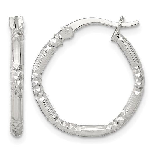 Sterling Silver Polished Diamond-cut Textured 20x2.25mm Round Hoop Earrings