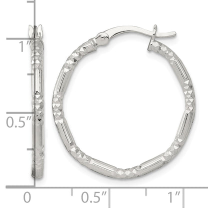 Sterling Silver Polished Diamond-cut Textured 25x2.25mm Round Hoop Earrings