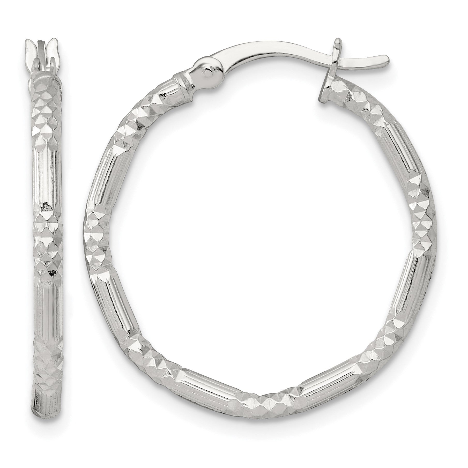 Sterling Silver Polished Diamond-cut Textured 25x2.25mm Round Hoop Earrings
