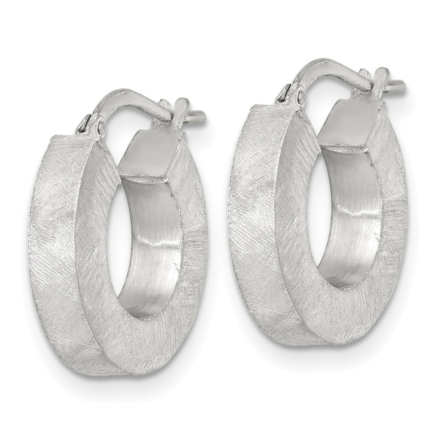 Sterling Silver Brushed Textured 4.25mm x 18mm Square Tube Hoop Earrings