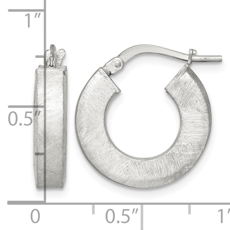 Sterling Silver Brushed Textured 4.25mm x 18mm Square Tube Hoop Earrings