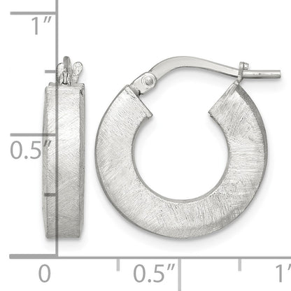 Sterling Silver Brushed Textured 4.25mm x 18mm Square Tube Hoop Earrings