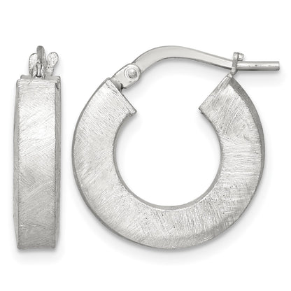 Sterling Silver Brushed Textured 4.25mm x 18mm Square Tube Hoop Earrings