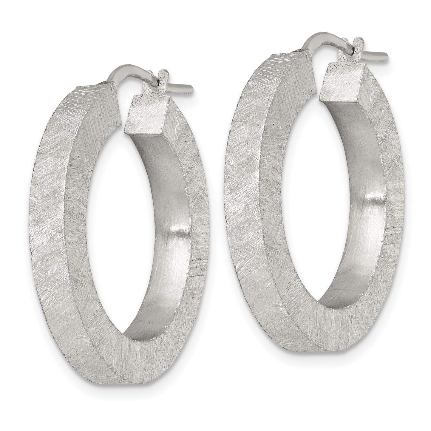 Sterling Silver Brushed Textured 4.25mm x 28mm Square Tube Hoop Earrings