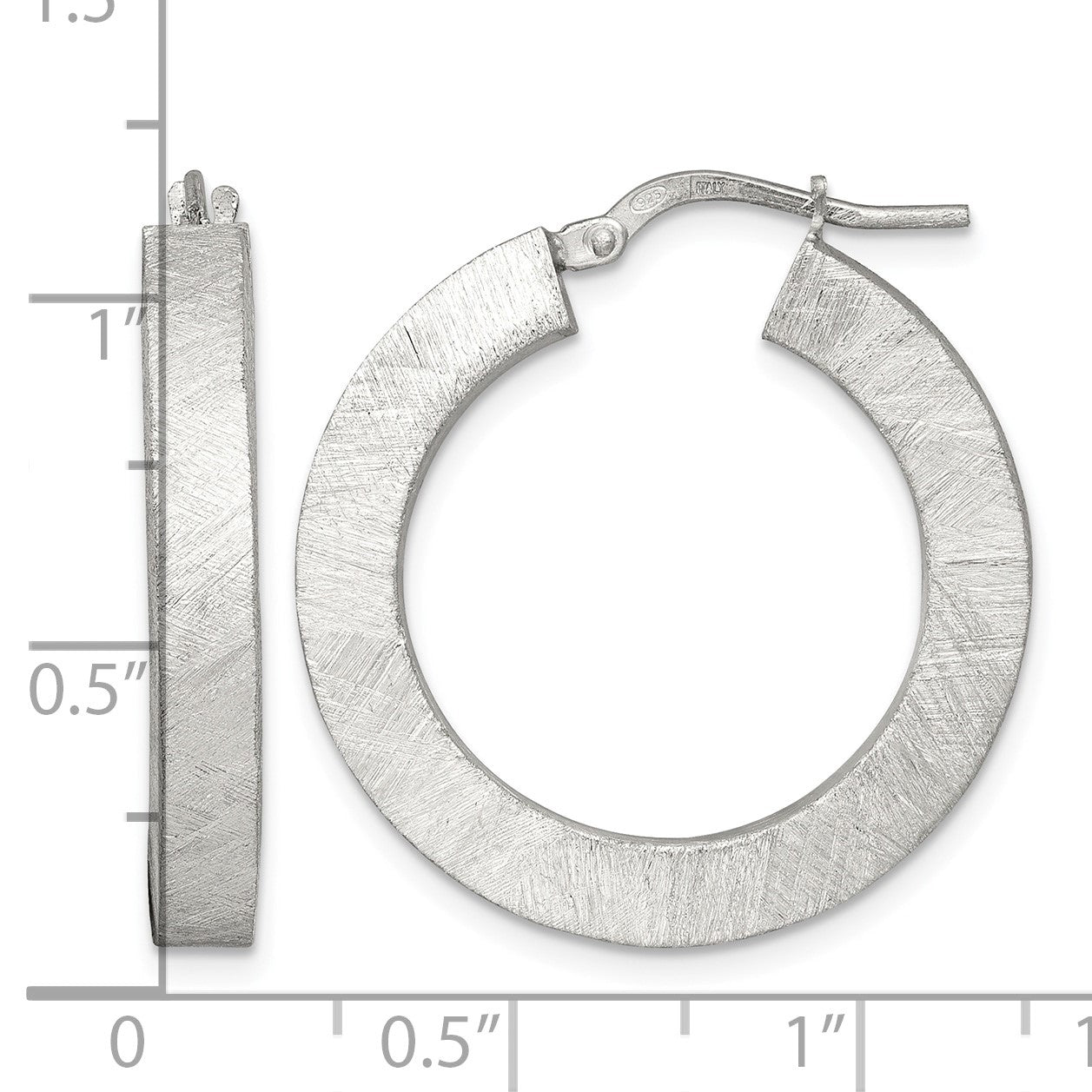 Sterling Silver Brushed Textured 4.25mm x 28mm Square Tube Hoop Earrings