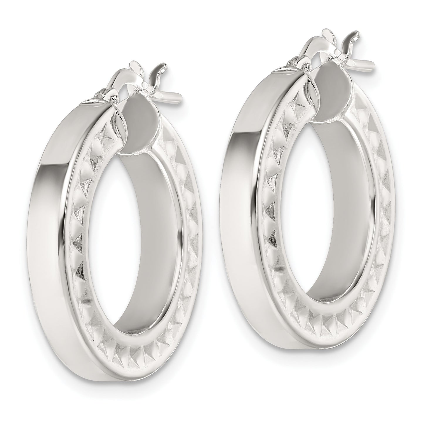 Sterling Silver Polished and Textured 4.00 x 23mm Hoop Earrings