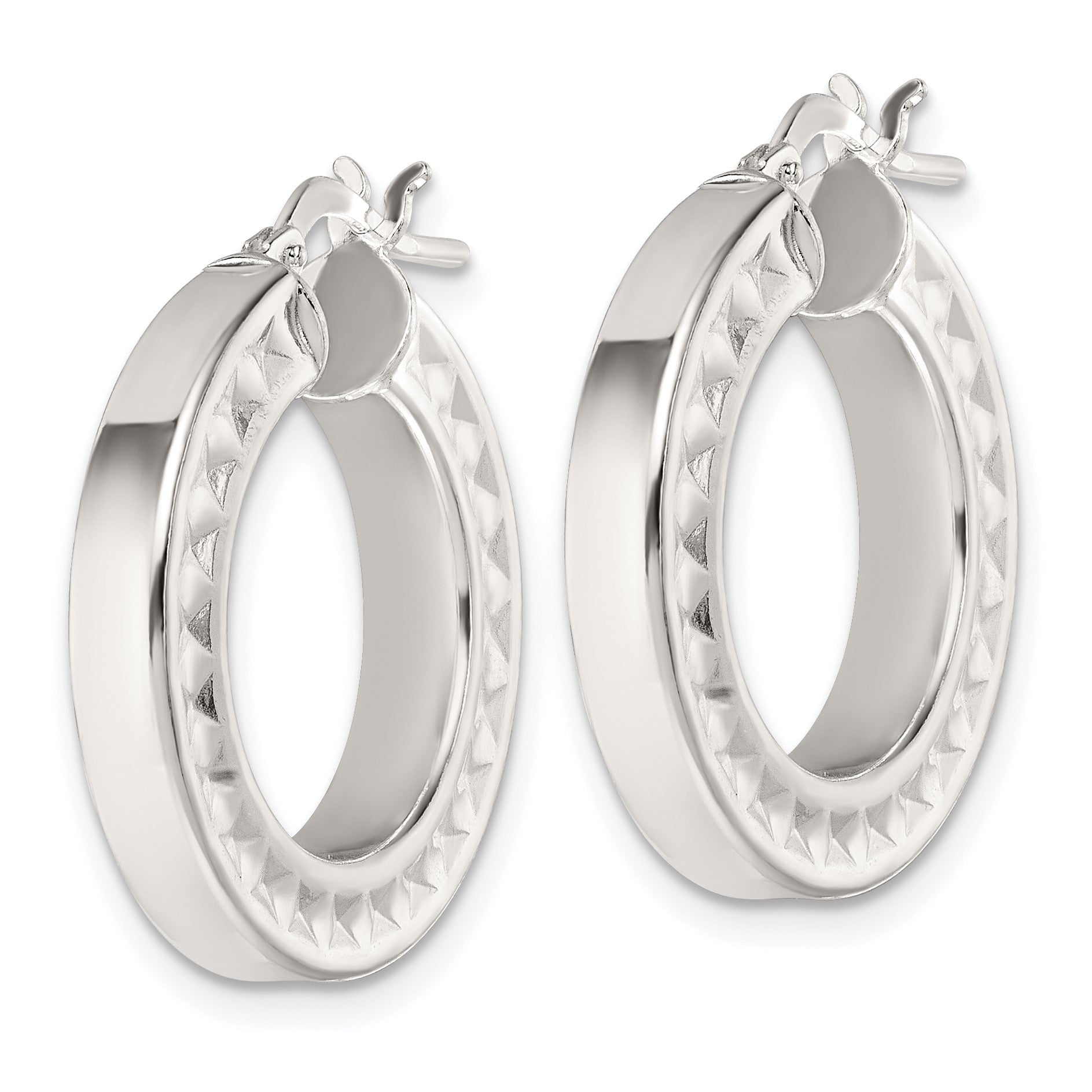 Sterling Silver Polished and Textured 4.00 x 23mm Hoop Earrings