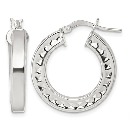 Sterling Silver Polished and Textured 4.00 x 23mm Hoop Earrings