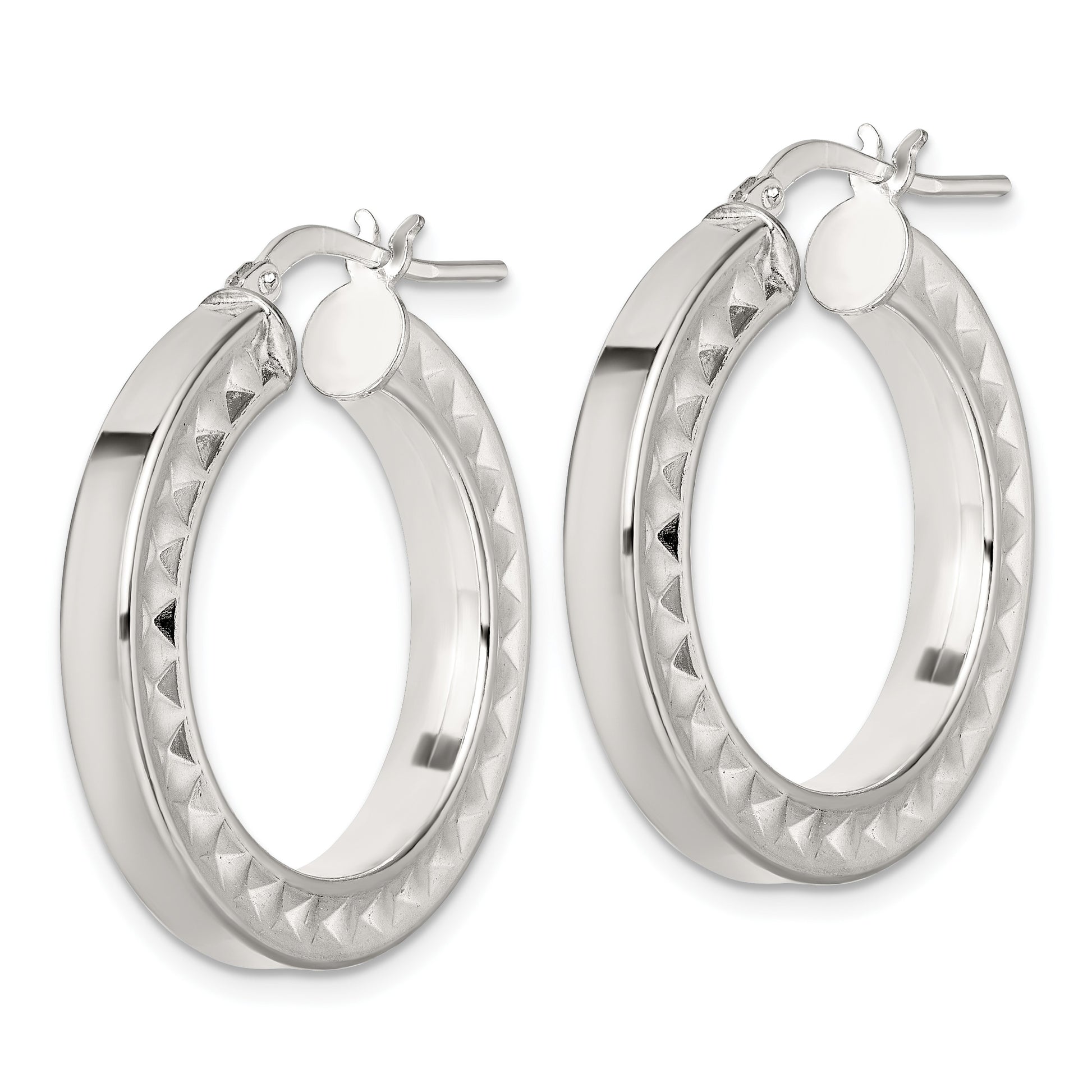 Sterling Silver Polished and Textured 4.00 x 29mm Hoop Earrings