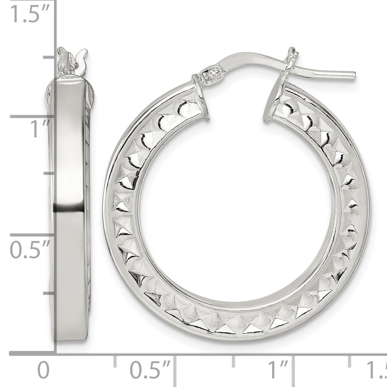 Sterling Silver Polished and Textured 4.00 x 29mm Hoop Earrings