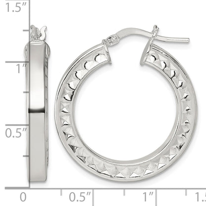 Sterling Silver Polished and Textured 4.00 x 29mm Hoop Earrings