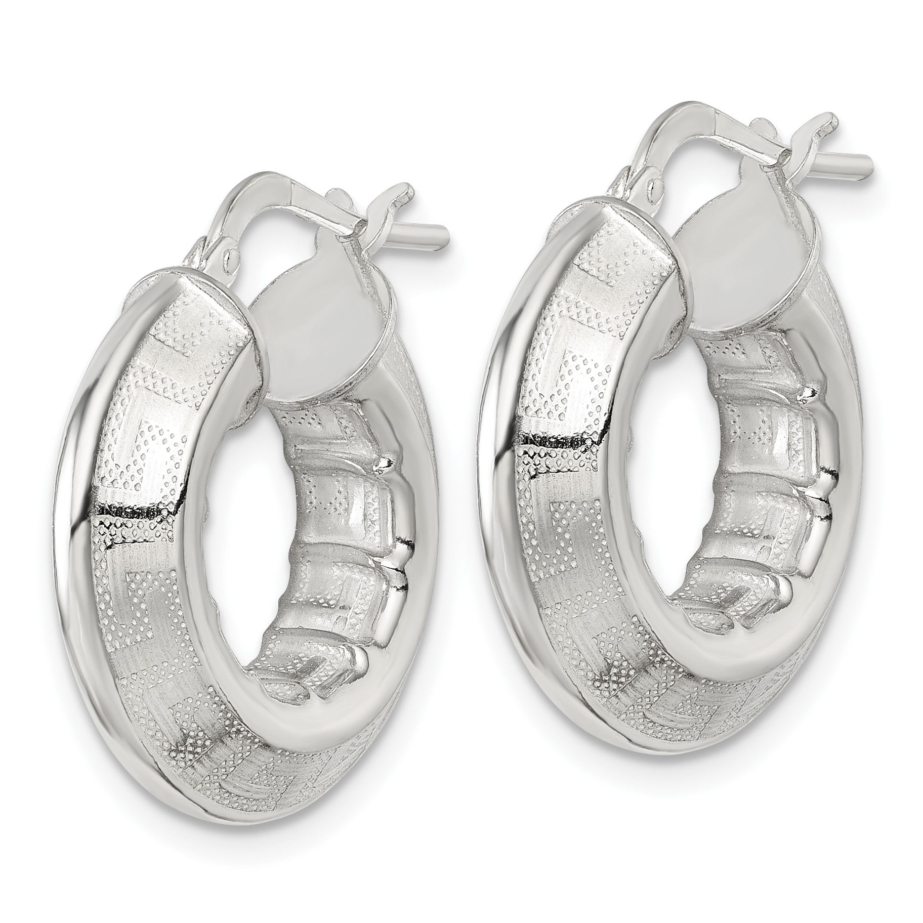 Sterling Silver Polished Greek Key Knife Edge 5.50mm Hollow Hoop Earrings