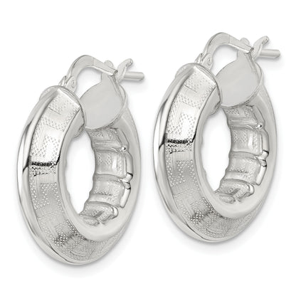 Sterling Silver Polished Greek Key Knife Edge 5.50mm Hollow Hoop Earrings