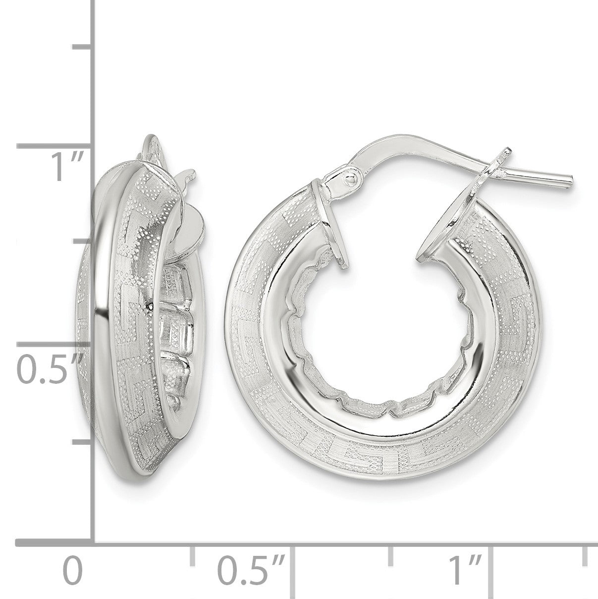 Sterling Silver Polished Greek Key Knife Edge 5.50mm Hollow Hoop Earrings